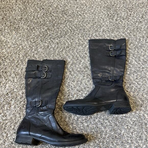 Born Boots Womens 9 Attila Tall Riding Black Leather Side Zip Buckle Strap - Picture 10 of 10